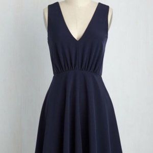 Modcloth Yellow Star Navy Prominent Fixture Dress